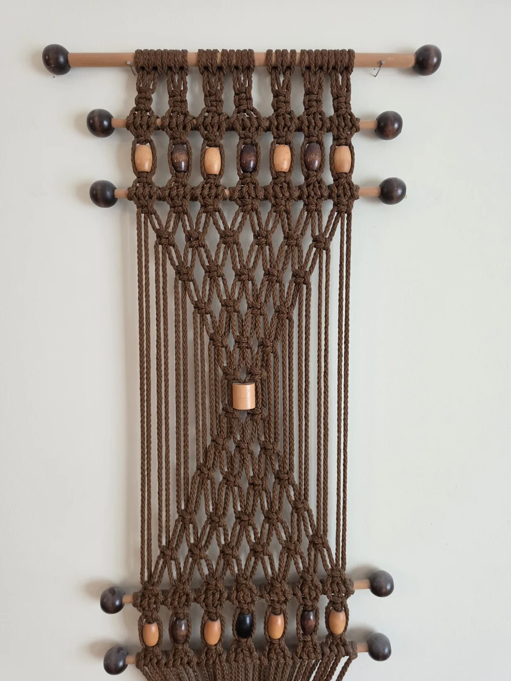 Handcrafted Brown Macramé Wall Hanging with Wooden Beads